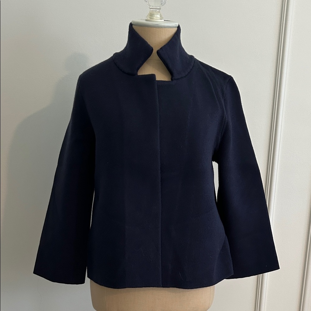 Anthropologie Moth Knit Women's Navy Stand-Collar Wool Blazer